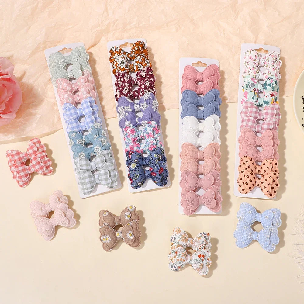 BABY BOWS 10Pcs/lot Candy Colorful Bowknot High Quality Cotton Printed Hair Clip Girls Kids Bangs Hairgripes Accessories