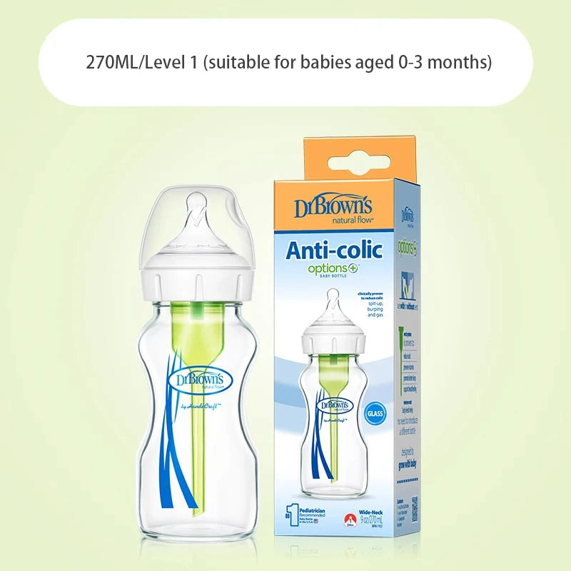 Dr. Brown's  Newborn baby glass bottle, wide caliber, anti-flatulence, gas-liquid separation 150ML/ 270ML