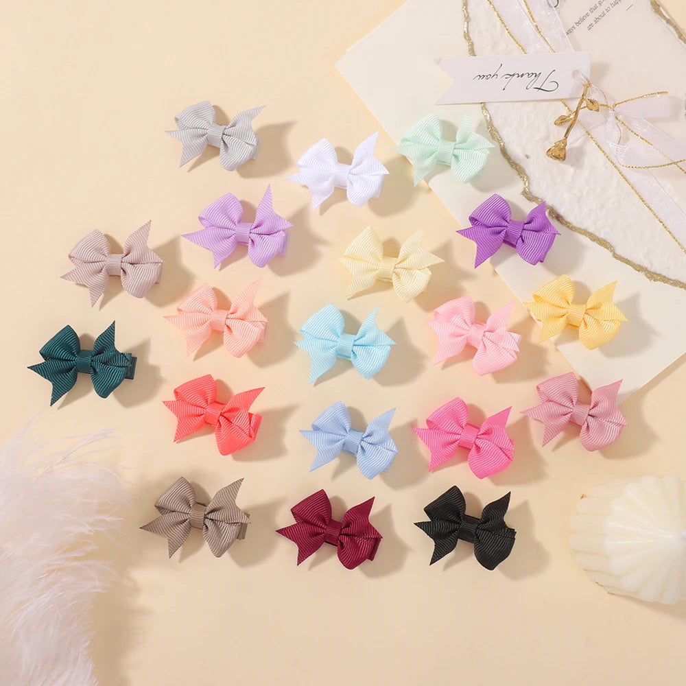 40Pcs 1.57inch Girls' Solid Bow Hair Clips Cute Mini Grosgrain Ribbon Bowont Hairpins Barrette for Kids Hair Accessories