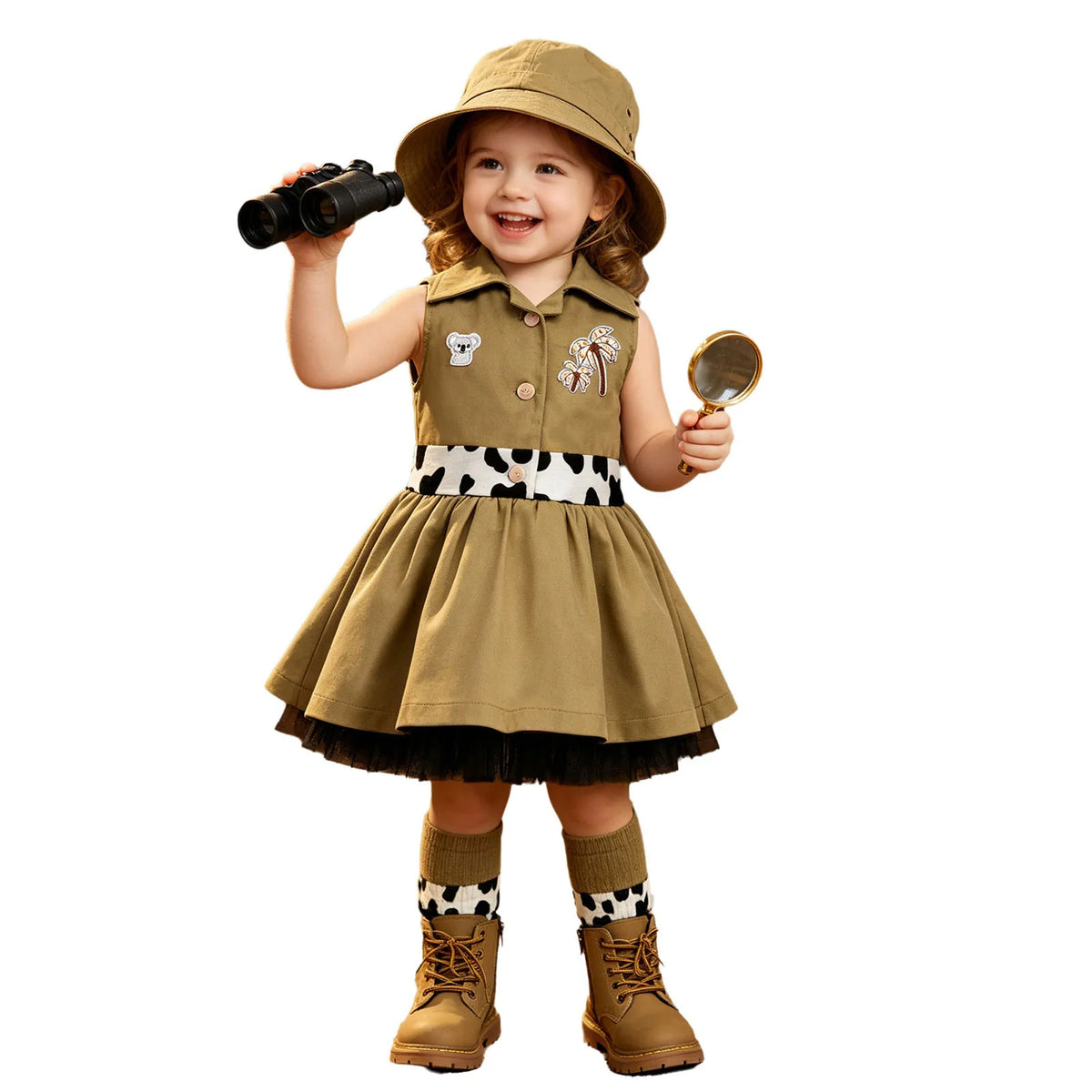 Toddler Baby Girls Zookeeper Suit Sleeveless Cute Animal Embroidery Tulle Dress Birthday Party Cake Smash Zoo Keeper Outfits