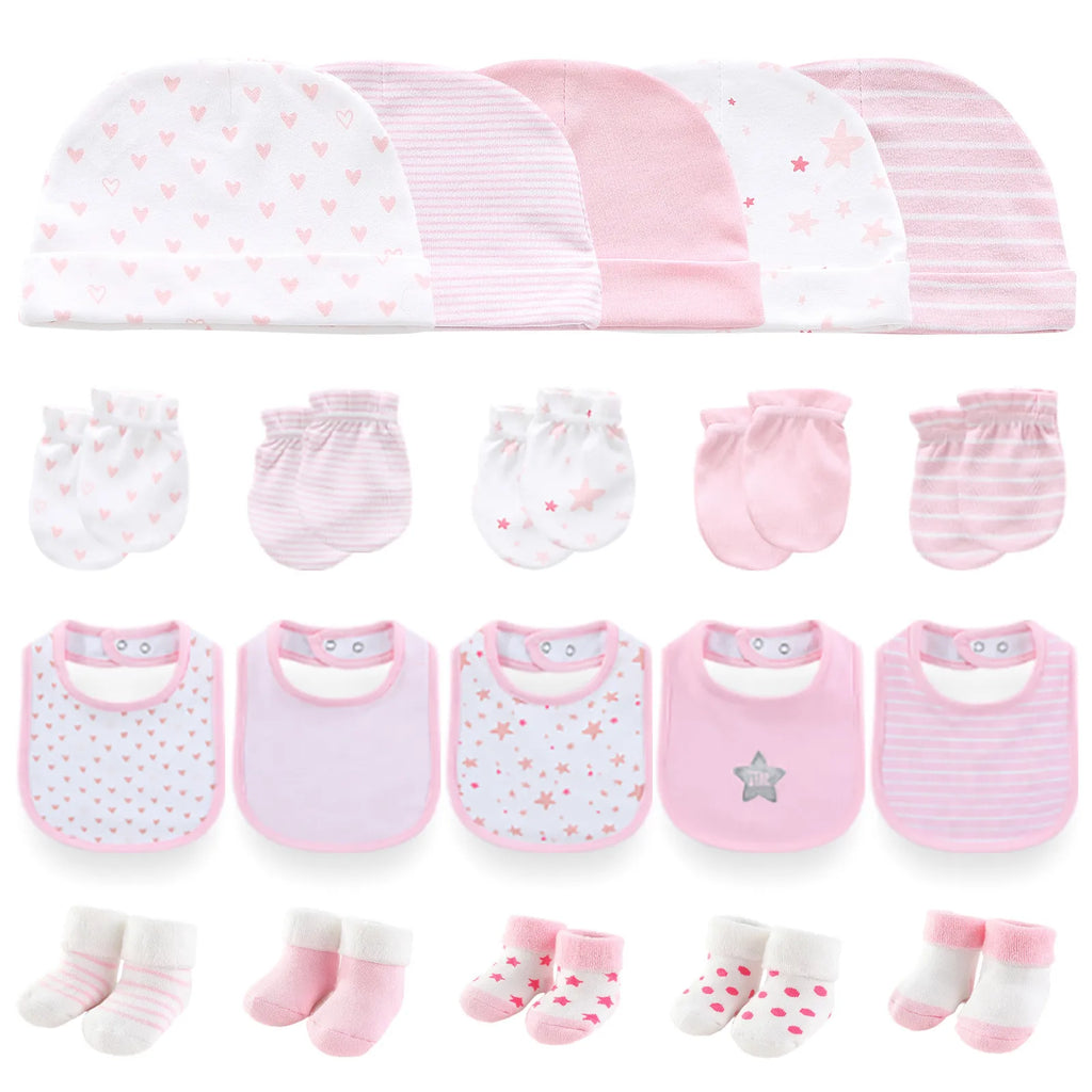 20-Piece Set Unisex Baby Accessories for Newborns Boys Girls Baby Hats Gloves Bibs Socks Four Seasons Universal