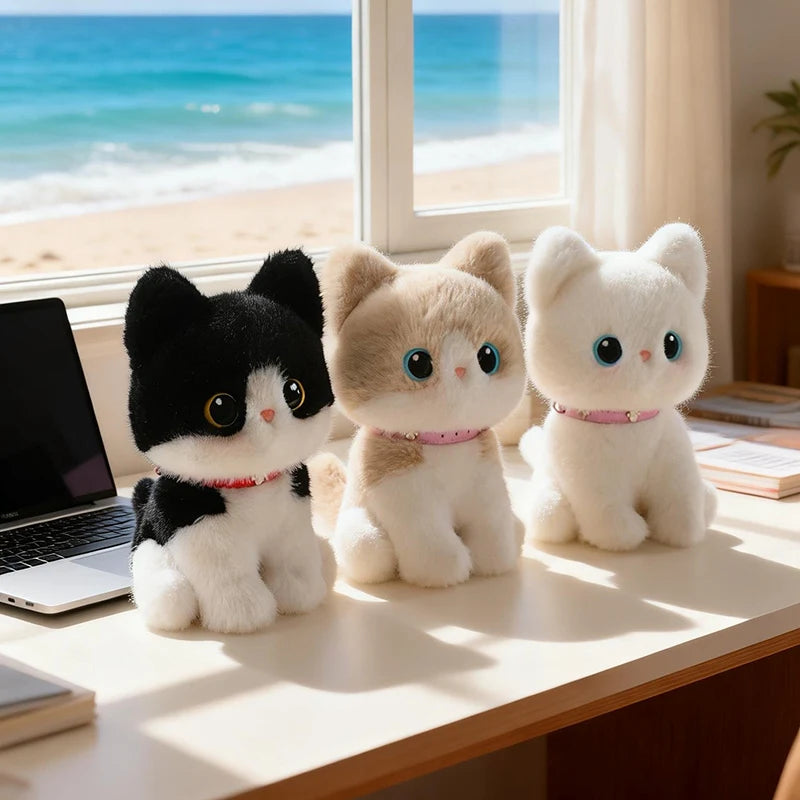 Nice Sitting Pose Kitten Plush Toys Soft Fluffy Cartoon Pet Cat Doll Lovely Office Desktop Decor Funny Gift To Family Accompany