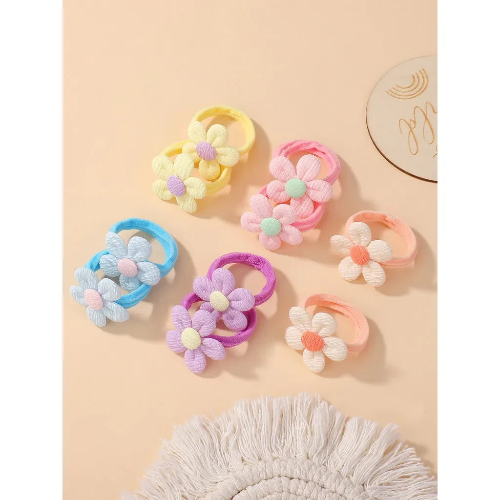 10Pcs/Lot Girls Headbands Flower Hair Strap Horsetail Head Rope Kids Braided Towel Ring Accessories