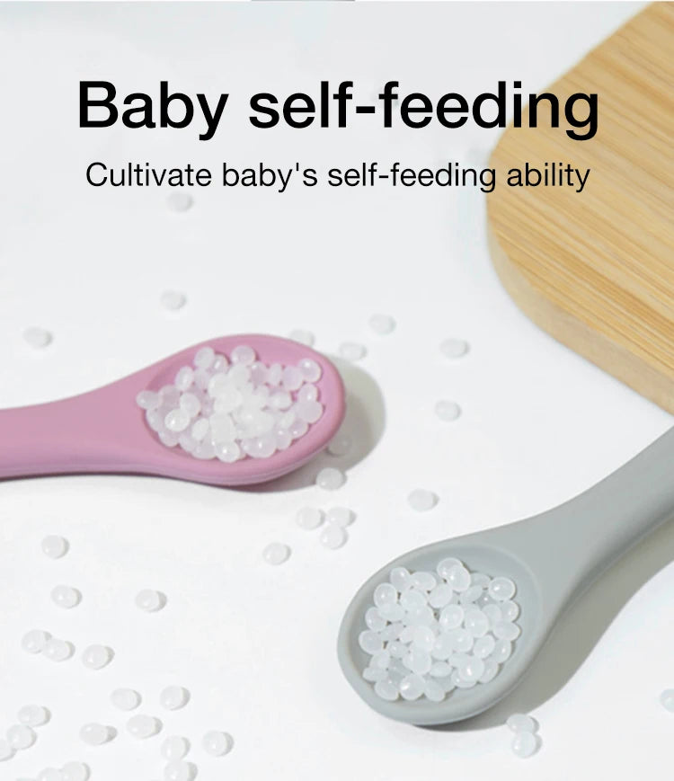 Soft Silicone Baby Feeding Spoon BPA Free Newborn Infant Weaning Spoon Heat Resistant Chewable Training  Daily Feeding Tableware