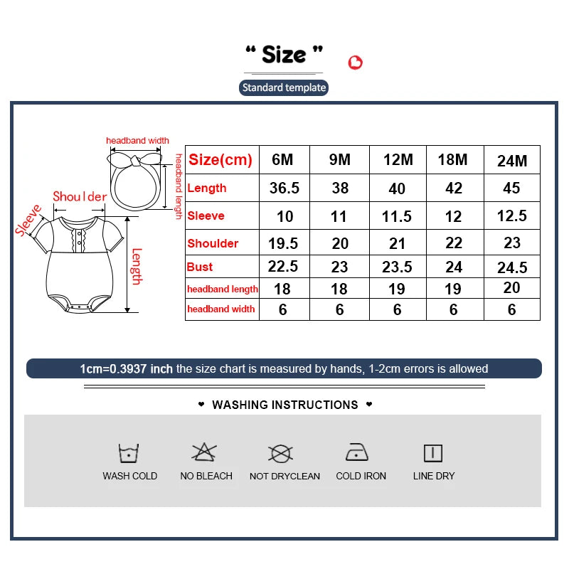 Kiddiezoom Fashion Sweet Short Sleeve Baby Girls Bodysuit +Headband 6-24Months Cute Newborn Girl Clothes Sets
