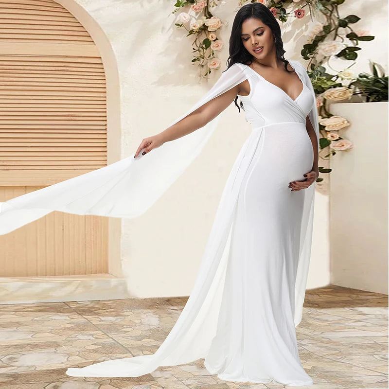 Maternity Long Dress With Shawl Trailing Women's Robe Floating Sleeves for Baby Shower Maternity Photo Shoot