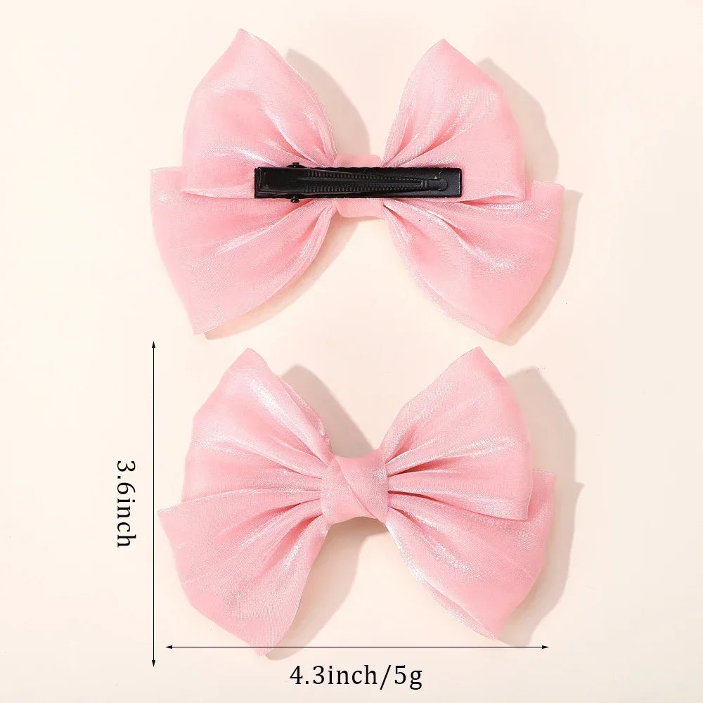 2Pcs/lot Big Bows Chiffon Hair Clips Cheer Bowknot Hairpin Children Headdress Fashion Girls Hair Accessories