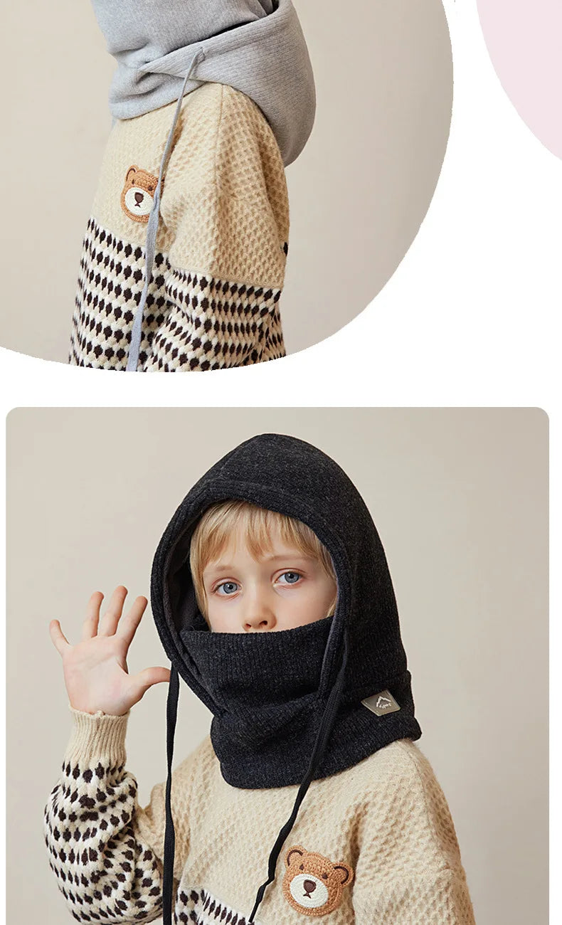 Children Winter Hat Scarf Mask One-piece Ears Neck Warmer Kids Bonnet Hats for Skiing Fleece Lining Child Girls Boys Cap 4-10Y