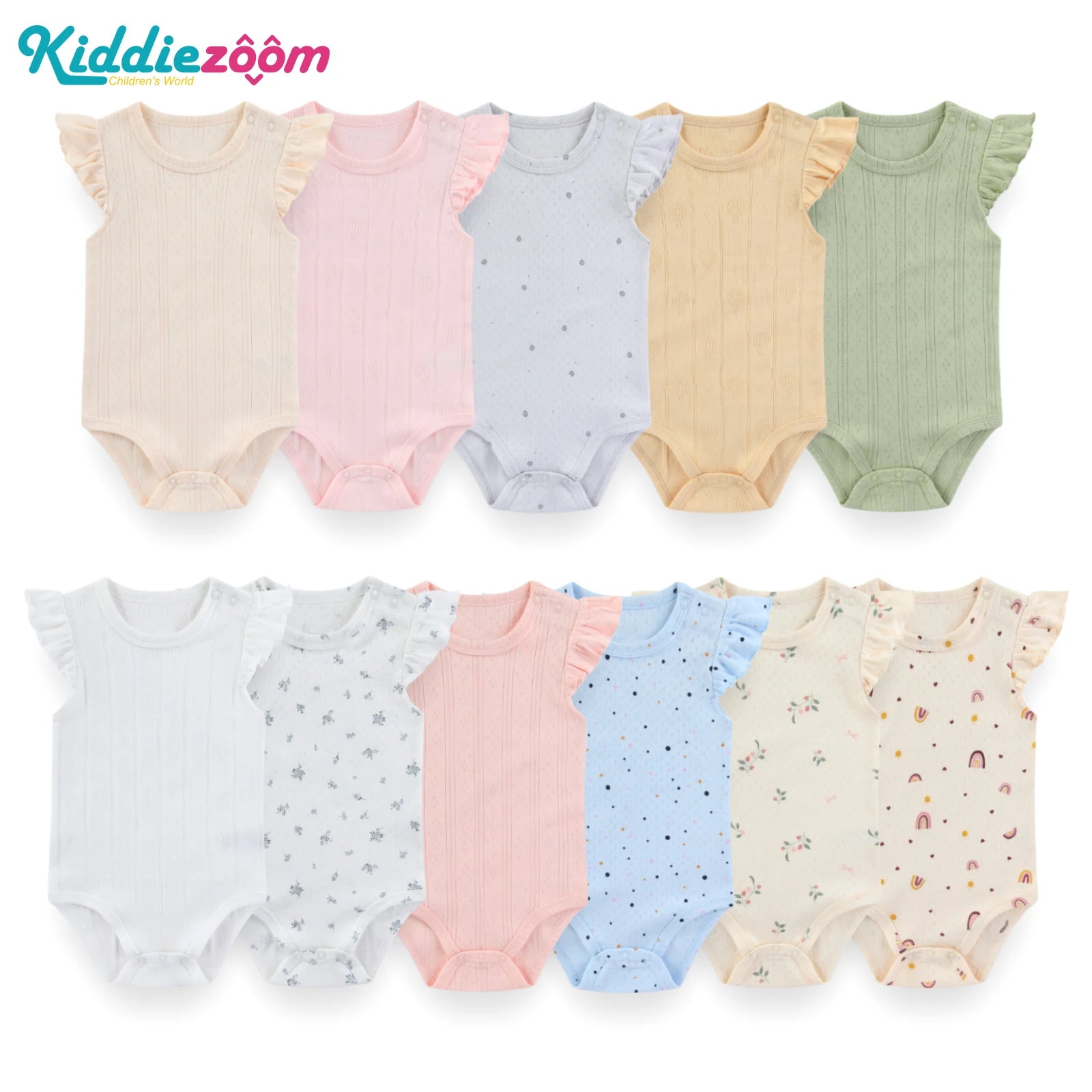 1 Piece Cartoon Cute Baby Girl Sleeveless Bodysuits 0-12 Months Flower Flying Sleeve Onesies Summer Infant Clothes