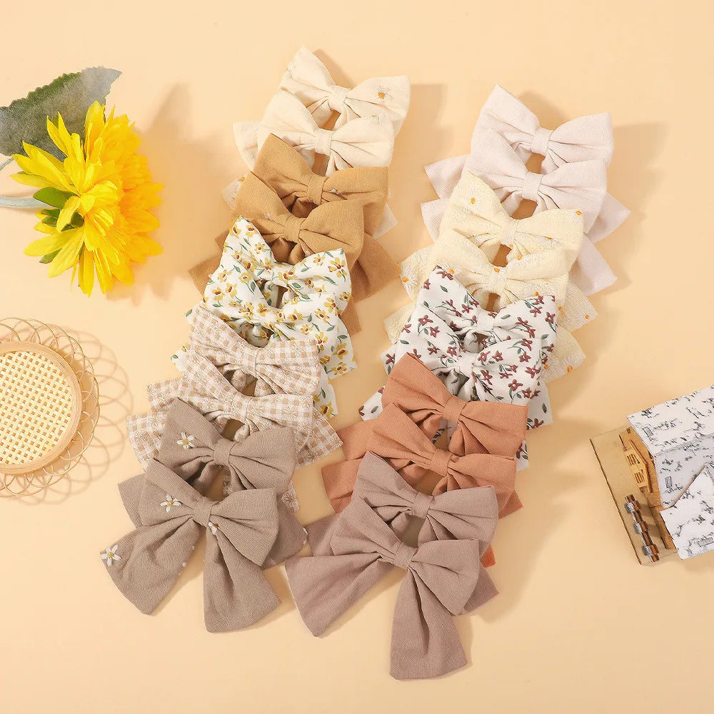 10pcs/set Cotton Flower Bowknot Hair Clips for Kids Girls Sweet Hairpin Barrettes Ponytail Clip Hair Accessories Headwear