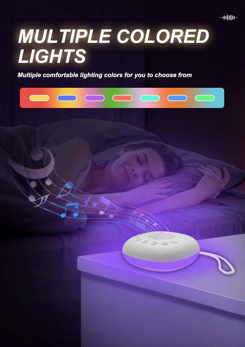 2-in-1 White Noise Sound Machine USB Portable Baby Sleep Machine 20 Soothing Sound LED Night Light Built-in Rechargeable Battery
