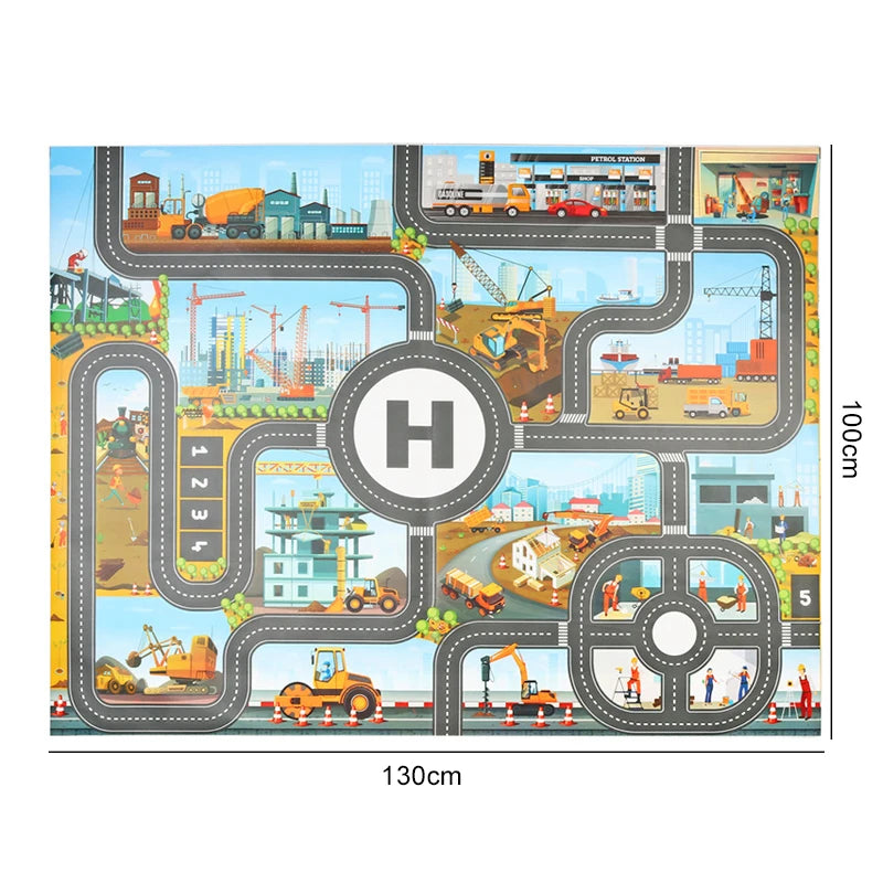 130x100cm Baby Crawling Mat Cartoon City Traffic Map Non-Slip Playmat For KidsToddler Montessori Early Education Toys TMZ