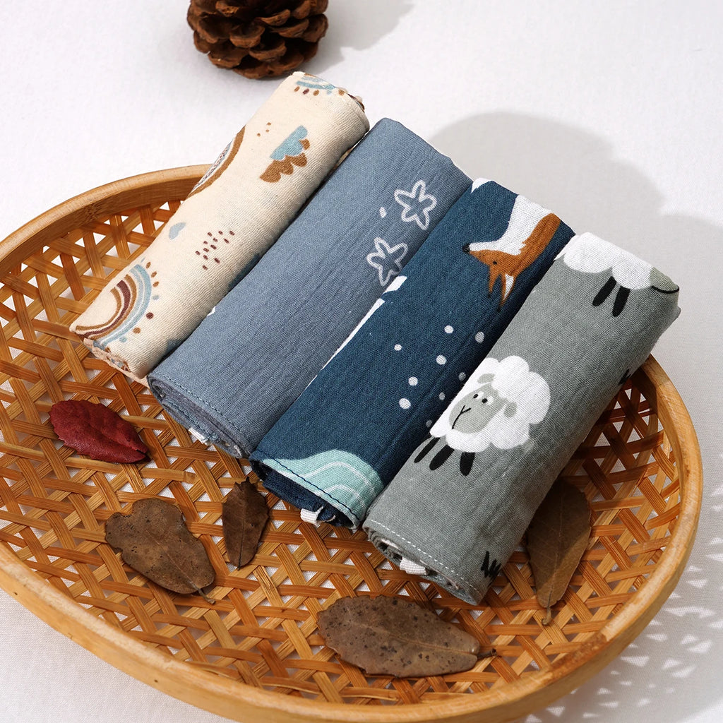Elinfant 4PCS Baby Face Towel 100% Cotton Crepe Cloth Washcloth Soft Cozy Cloth Wipes Infant Burp Cloth