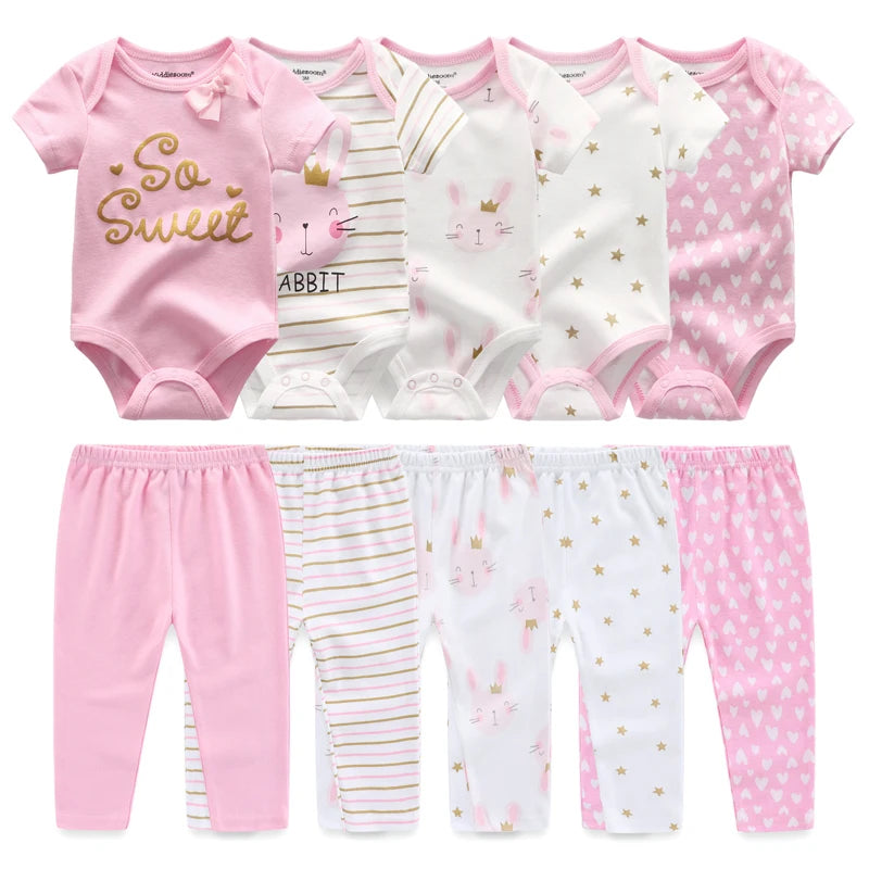 Kiddiezoom Baby Clothing Set Four Seasons Fashion Newborn Bodysuits and Pants 10 Pcs Lot