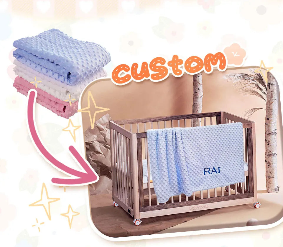 Personalized Newborn Baby Blanket with Name Custom Dot Minky Stroller Swaddle Set Security Towel Baby Shower Gift for Infant Boy