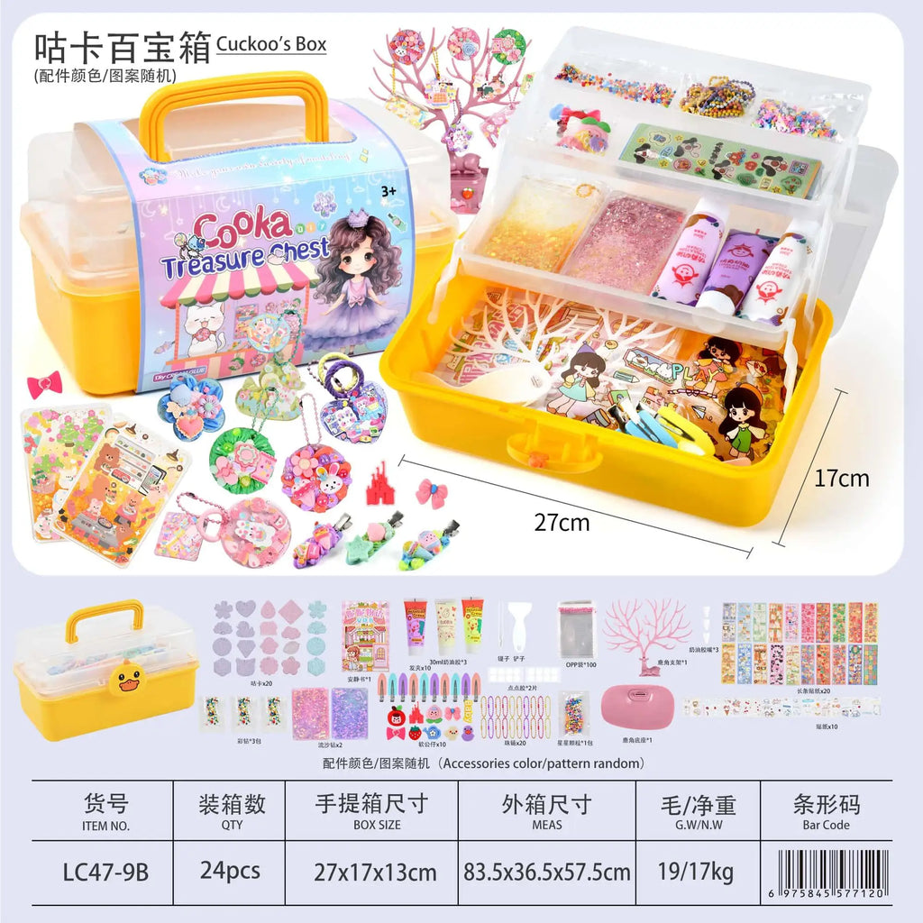 Guka DIY Craft Box for Girls Cream Glue Sticker Card Making Kit with Hair Clips Keychains Creative Handmade Birthday Gift Kit