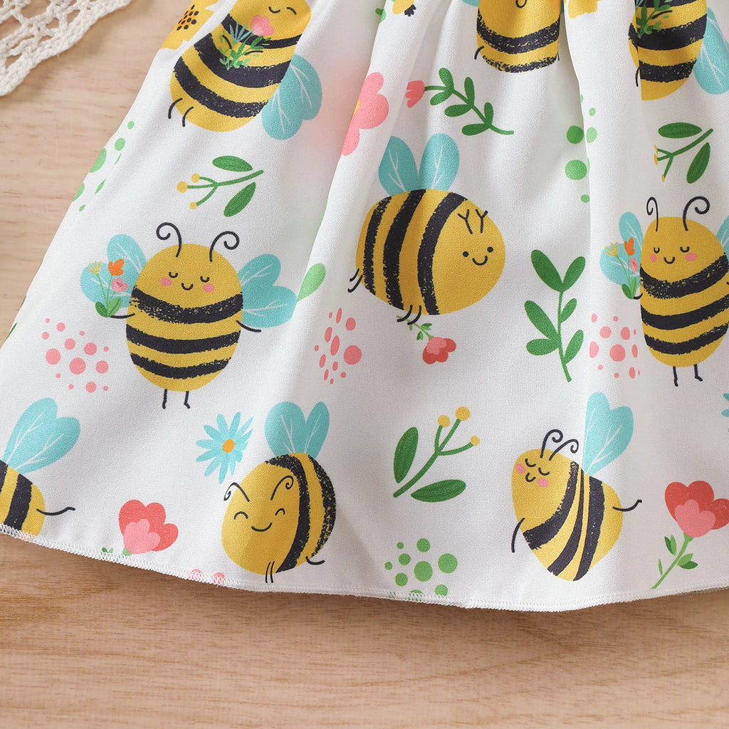 Baby Girl Dress Cartoon Bee Printed Strap Dress+Hat 2Pcs/Set 0-3 Year Old Cute Baby Girl Summer Dress Set Baby clothing