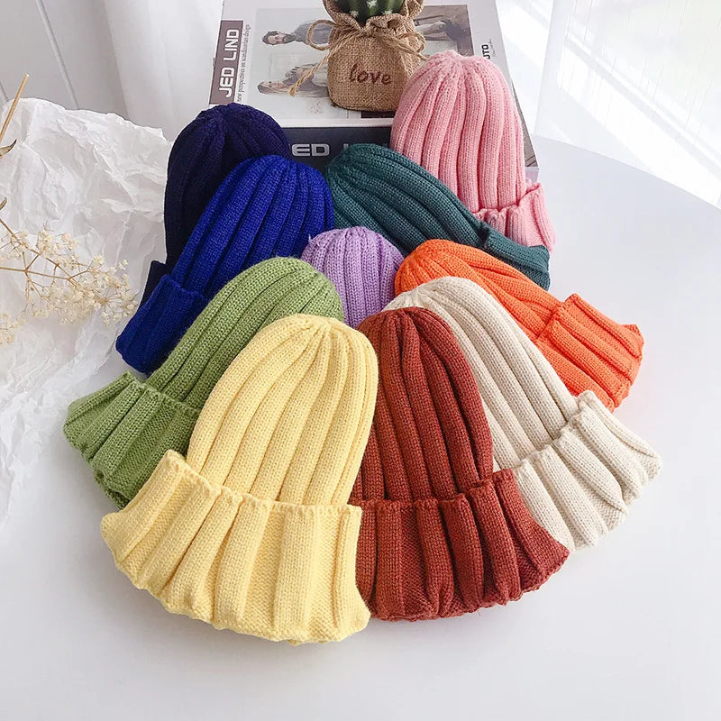 Winter Baby Knitted Hat for Girls Boys Infant Bonnet Toddler Cap Kids Beanie Candy Color Elastic Children Hats Accessories 1-5Y