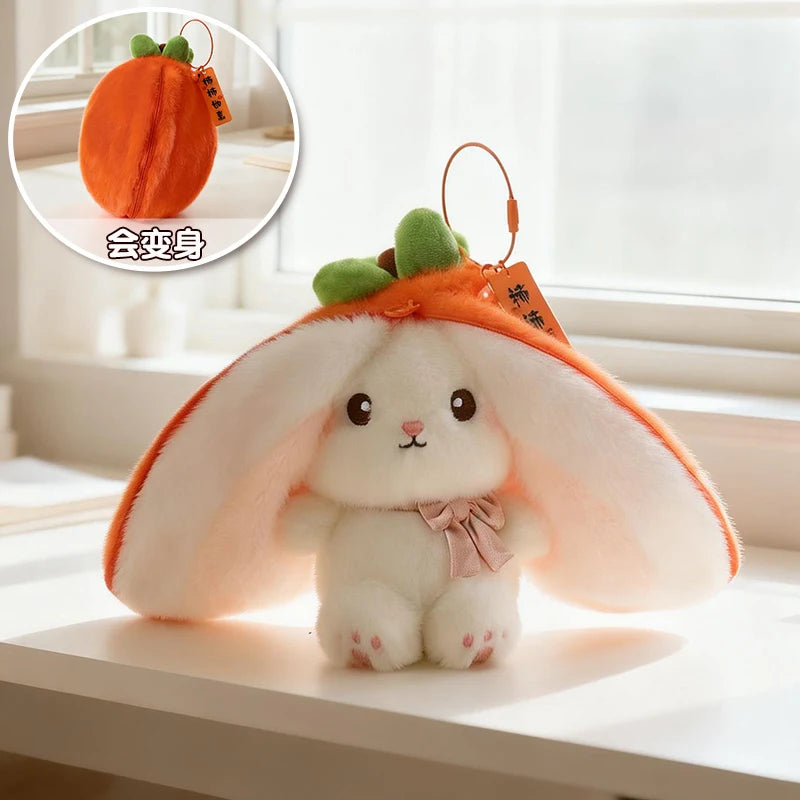 Hot Cute Fruit Bunny Plush Toy Creative Durian Pineapple Carrot Strawberry Turn Into Rabbit Soft Doll Birthday Christmas Gift
