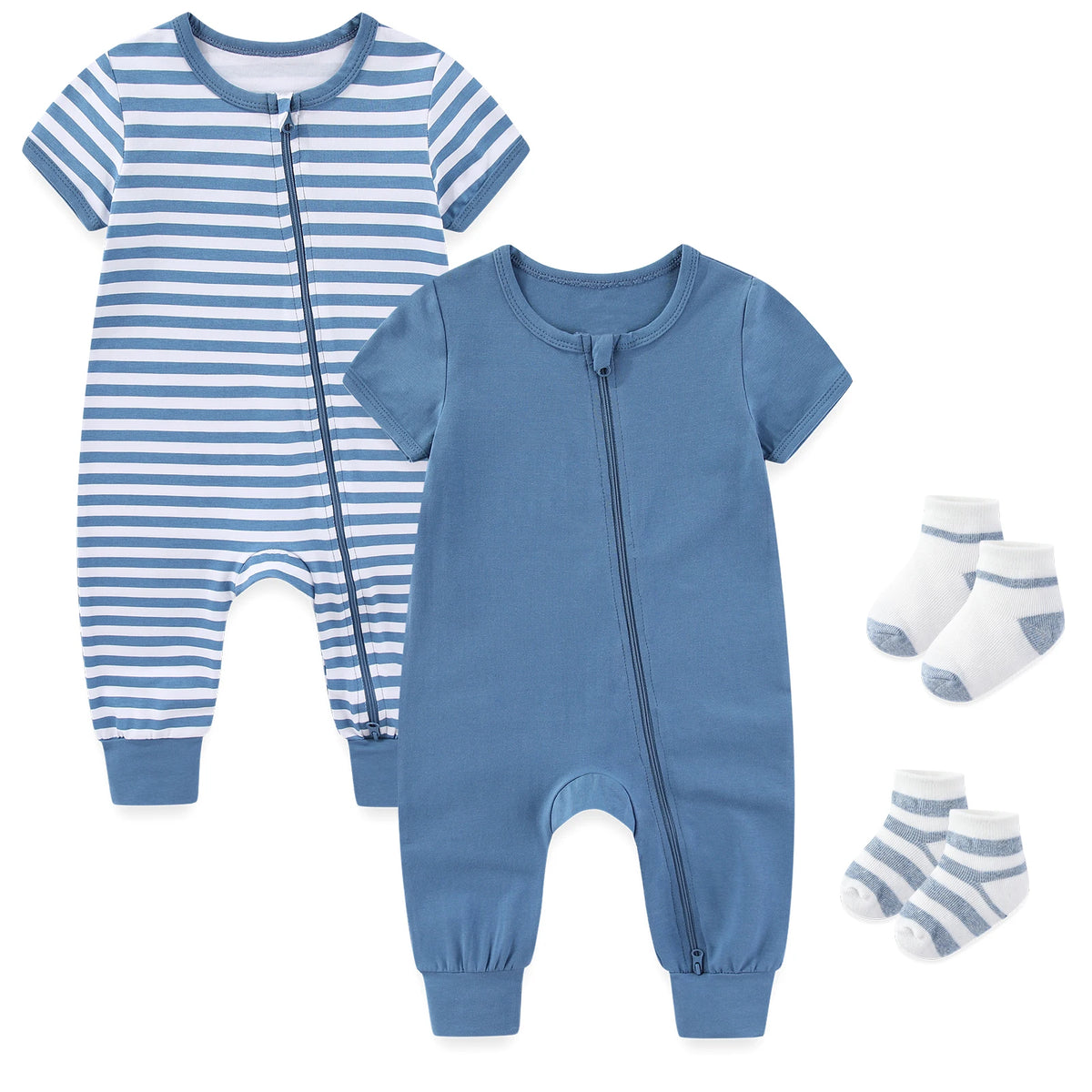 Simple Fashion Baby Unisex Jumpsuits Zipper Rompers 2 Pack Short Sleeve 0-24M Infant Clothes