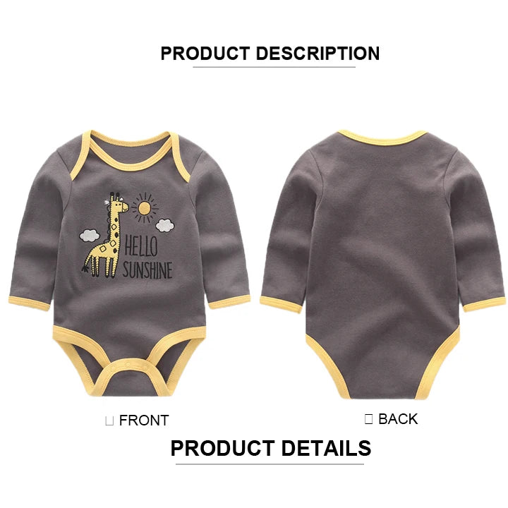 Kiddiezoom 3 Pcs/Lot Spring Autumn Cartoon Long Sleeve Newborn Baby Boy Girl Bodysuits 100%Cotton Soft Infants Clothes