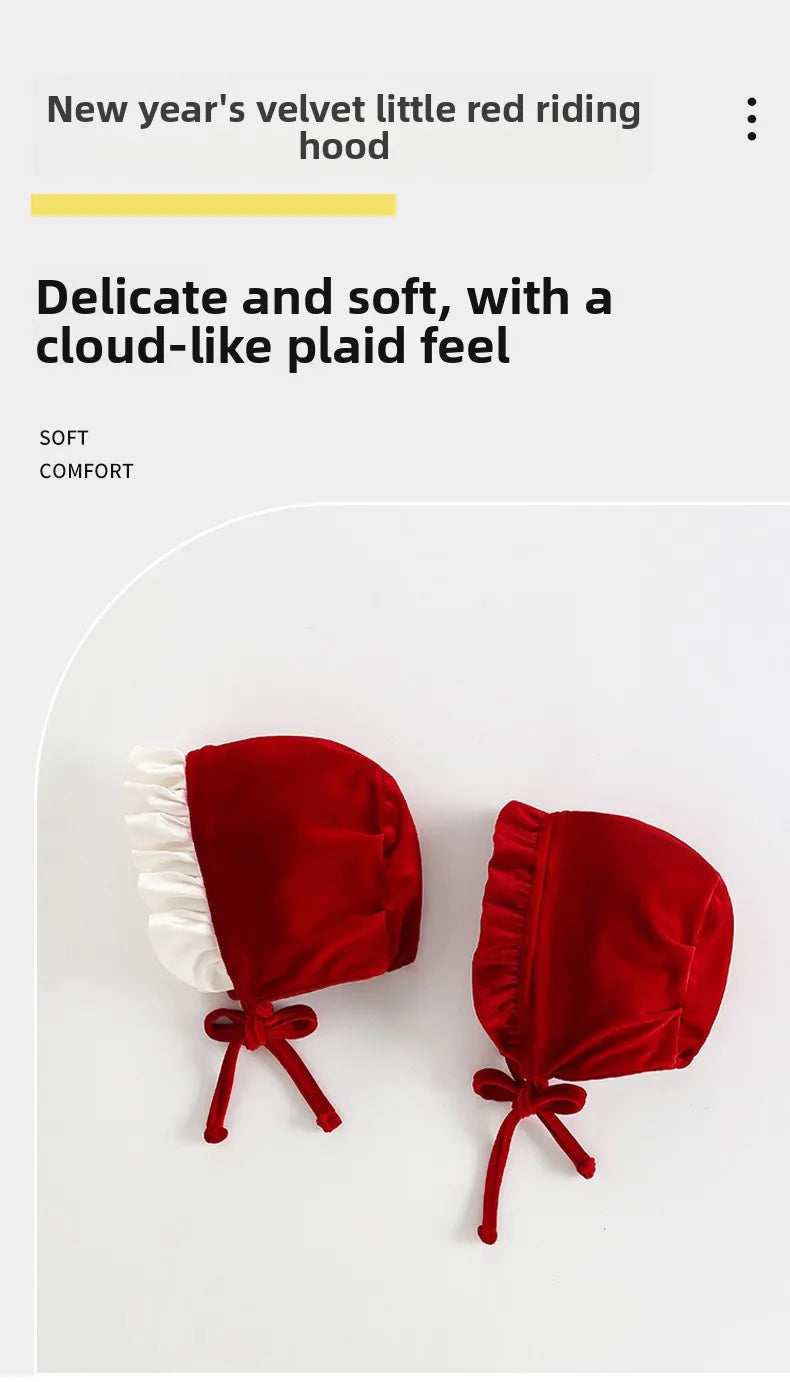 Rich Red Velvet Baby Palace Dress Hat - Festive for Christmas/New Year/Baptism, Princess-style Elegant for Toddlers.
