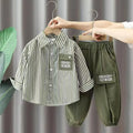 New Spring Autumn Boys Clothing Sets Long Sleeve Striped Letter Label Shirt + Pants 2Pcs Suit For 2-8 Years Kids Casual Outfits