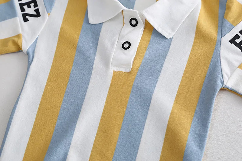 ‌New Boys Cotton Striped Shorts Set 2-Piece Summer Outfit Fashion Short Sleeve Casual Playwear Stylish Kids Clothing‌