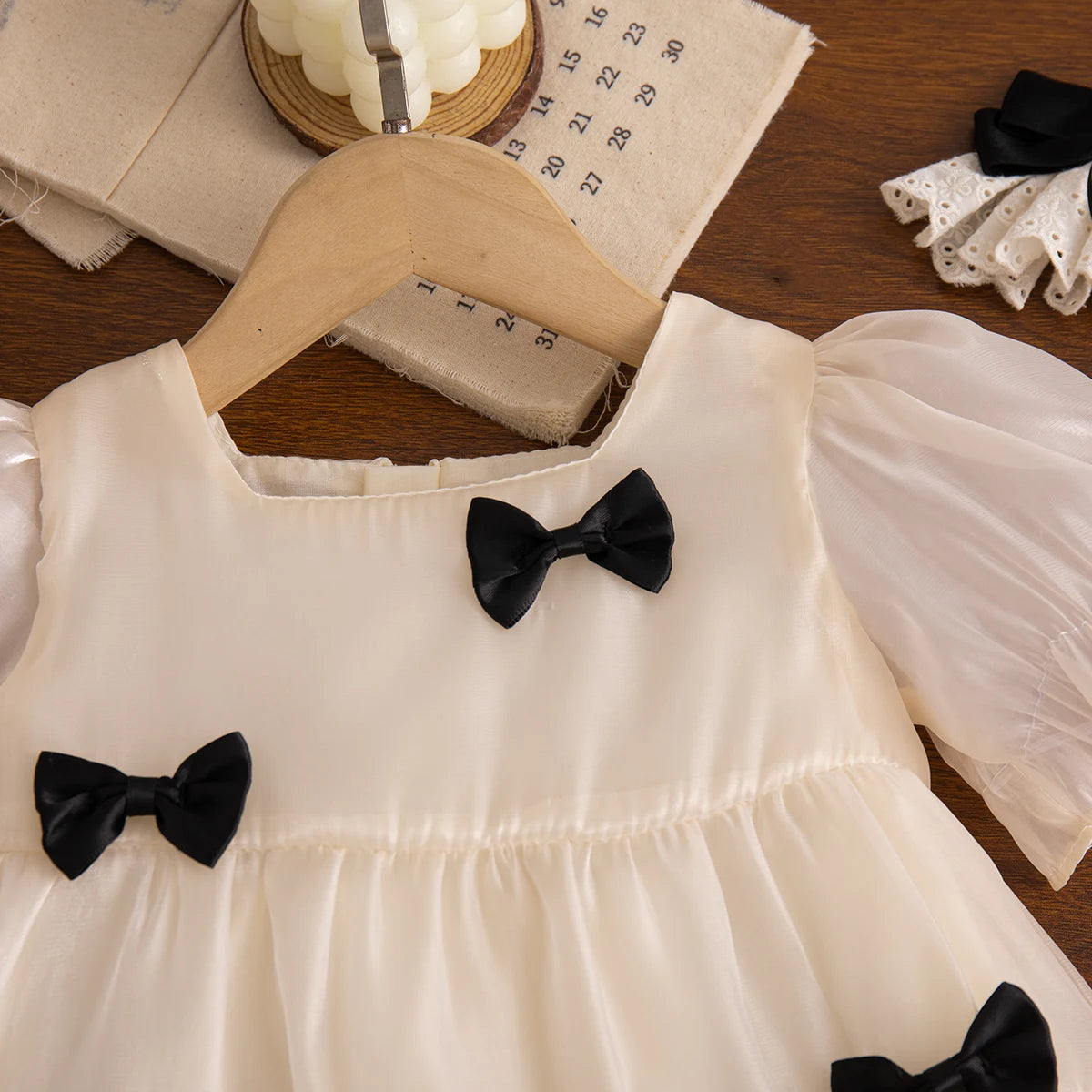 Baby Girls' Dresses Summer Bow-Tie Puffed-Sleeve Girls Dress Cute Birthday Party Kids Dress Baby Girl Clothing