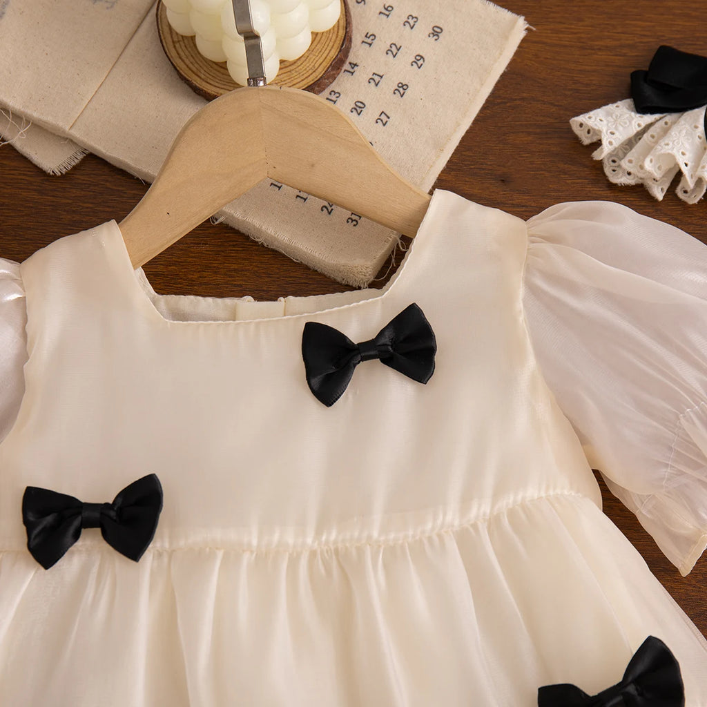 Baby Girls' Dresses Summer Bow-Tie Puffed-Sleeve Girls Dress Cute Birthday Party Kids Dress Baby Girl Clothing