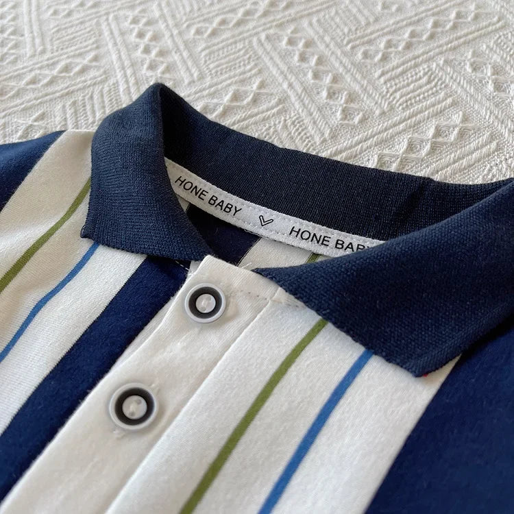 ‌New Boys Cotton Striped Shorts Set 2-Piece Summer Outfit Fashion Short Sleeve Casual Playwear Stylish Kids Clothing‌