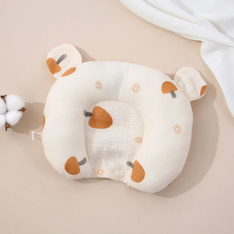 Baby Pillow 0 To 24 Months Soft Breathable Cotton Cushion For Head Support Bear Ear Cartoon Print