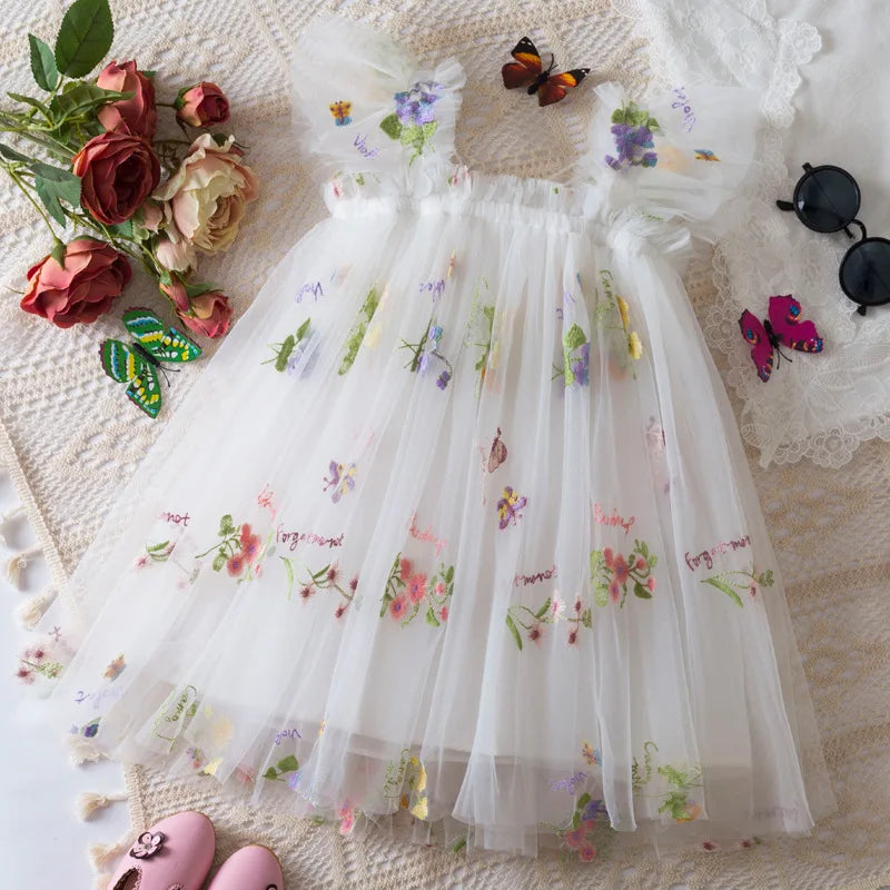 Girls' Dress Summer Lace Floral Print Cute Princess Baby Girl Dress Adorable Wedding Flower Girl Outfit