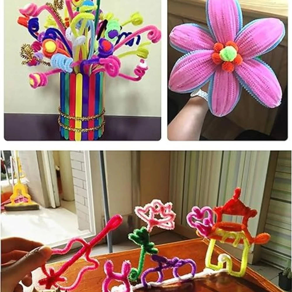 100-1500Pcs Colorful Chenille Stem Twisted Rod DIY Plush Tinsel Stem Wired Twist Stick Fluffy Bar Iron Wire Pipe Cleaners Plush