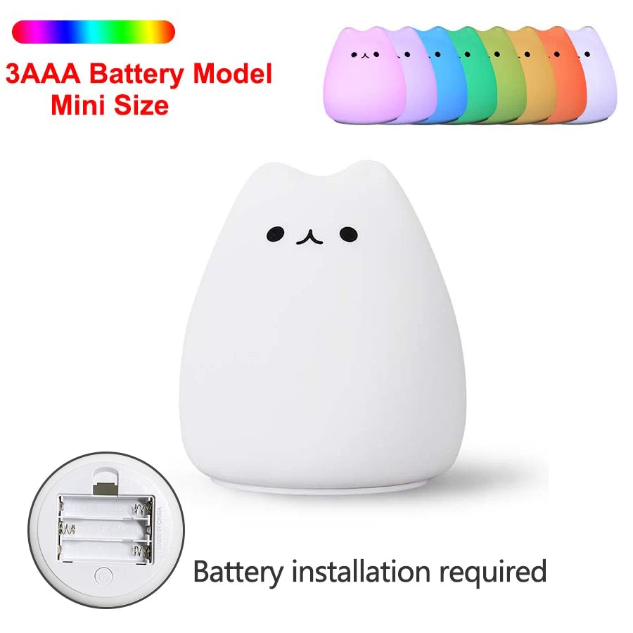 Cartoon Cat Led Night Light 4 Led Smd Rgb Touch Sensor 7 Colors for Children Battery Operated