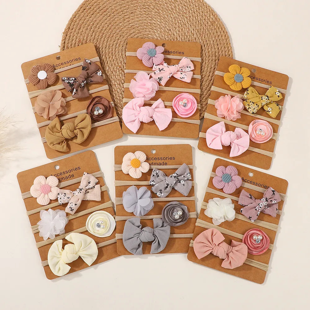 5Pcs/Set Cute Bowknot Hairbands Baby Headband Girls Newborn Flower Boutique Headdress Handmade Hair Accessories