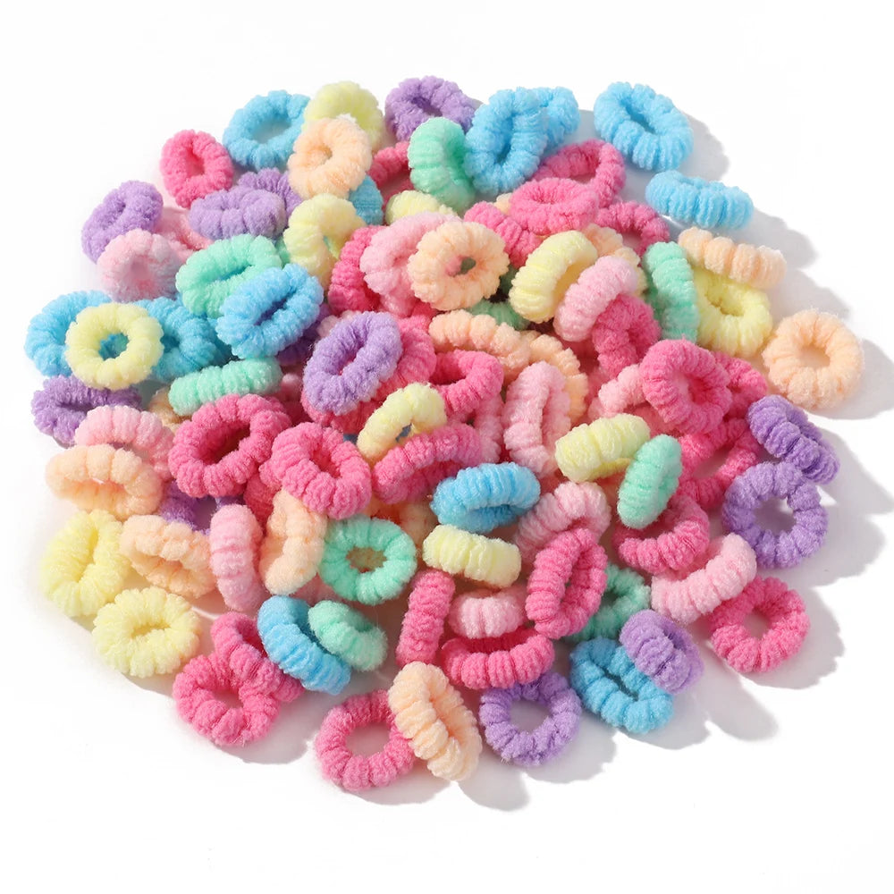Elastic Hair Bands For Children Colorful Ponytail Holders 100 Pcs Mini Scrunchie Hair Ties