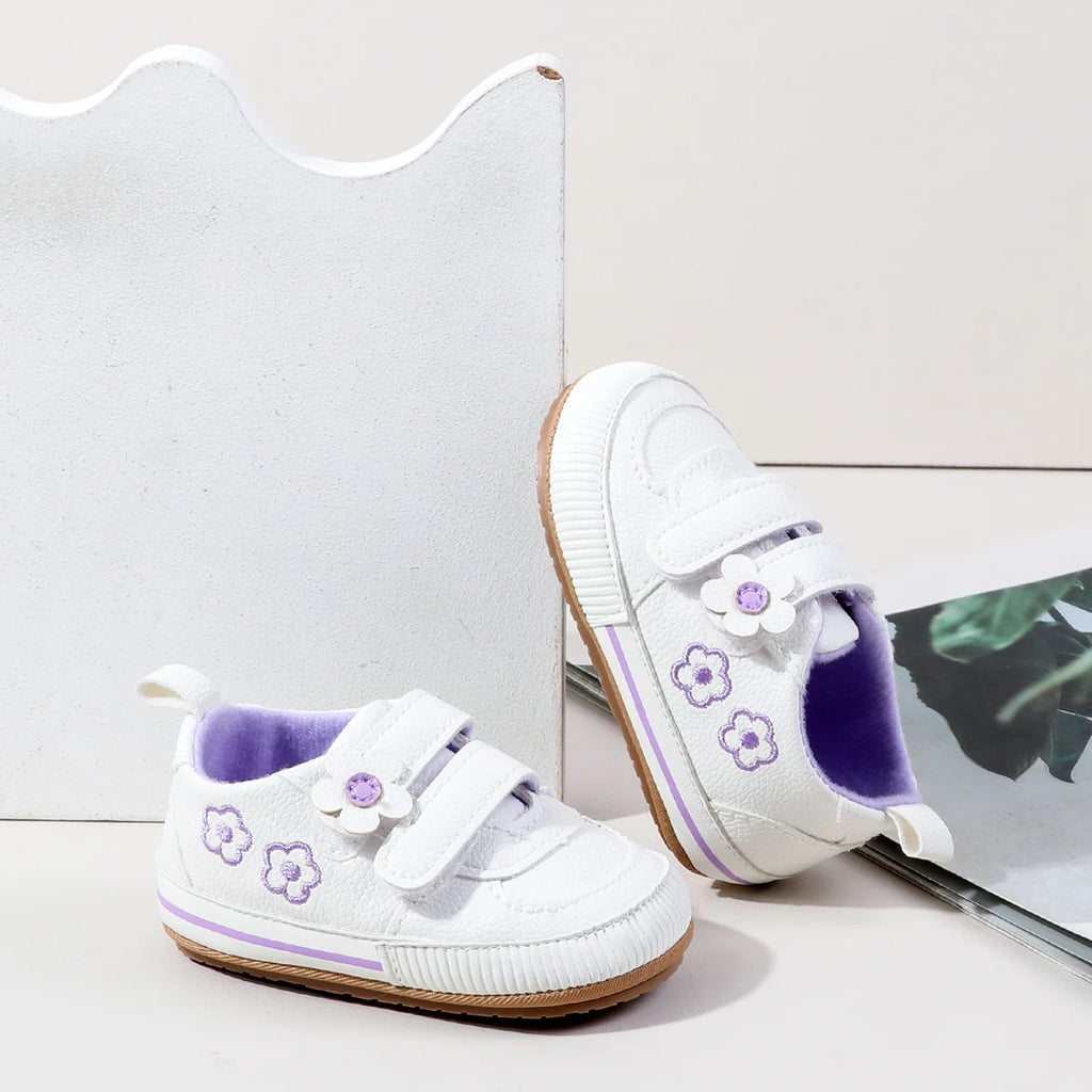 Spring and Autumn New Style Boys' and Girls' Baby Shoes Flower Pattern PU Casual Shoes 0-1 Years Old Learning Walkers Shoes