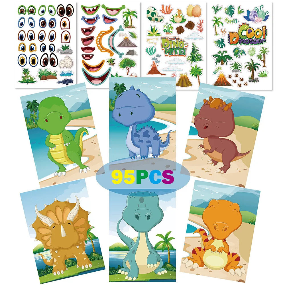 Make a Face DIY Animal Princess Dinosaur Jigsaw Stickers Kids Puzzle Games Funny Cartoon Educational Craft Stickers Toy For Baby