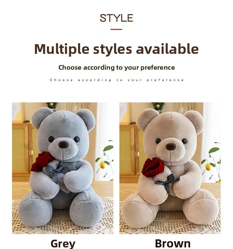 Wedding Rose Bear Plush Toy Cute Stuffed Animal Gift for Valentines Day Anniversary and Romantic Celebration Decor