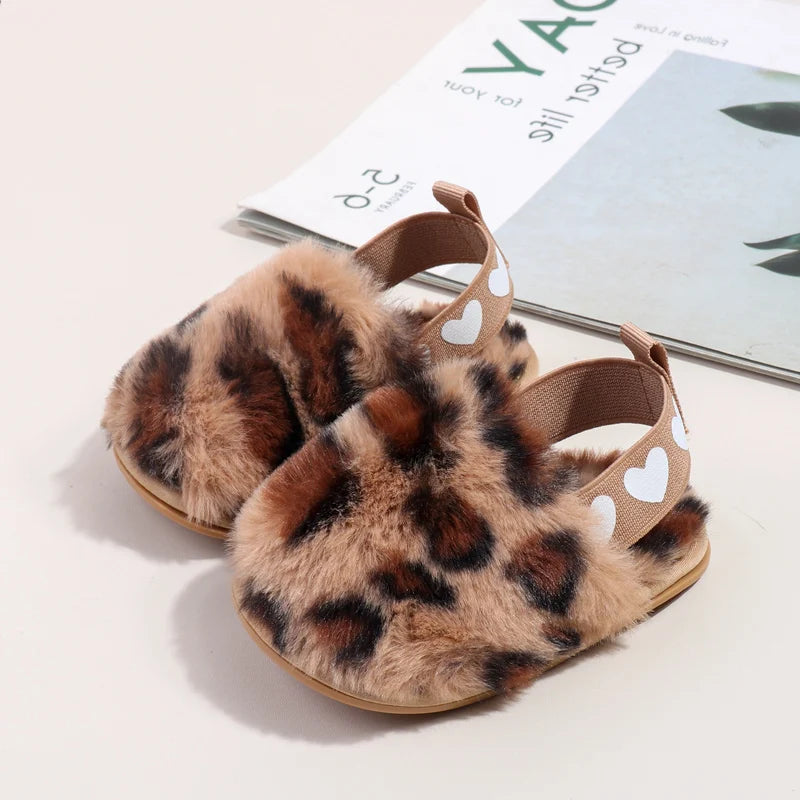 Winter Baby Plush Toe Soft Slippers Spring and Autumn Girls Boys Indoor Walking Shoes Fashion Leopard Point Toddler Infant Shoes