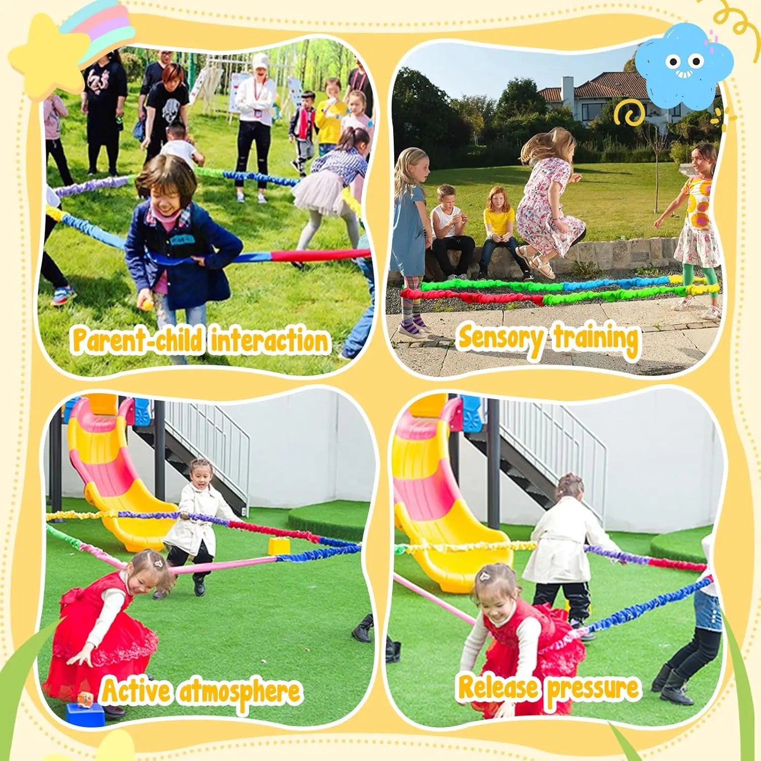 Elastic Rainbow Rope Stretchy Band Running Pull Circle Outdoor Team Sports Kindergarten Physical Training Equipment Outdoor Toy