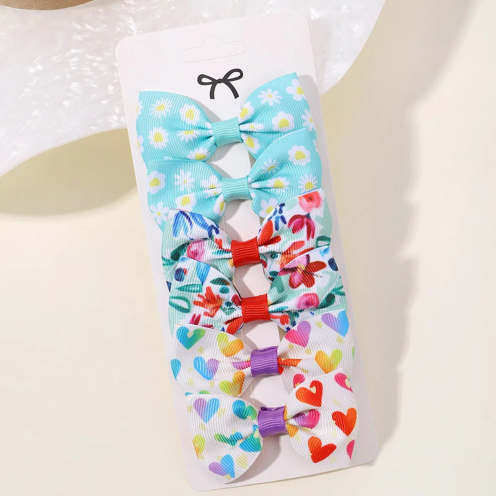 Printed Grosgrain Ribbon Hair Bows With Clips For Girls Kids 6 Pack Fresh Printing