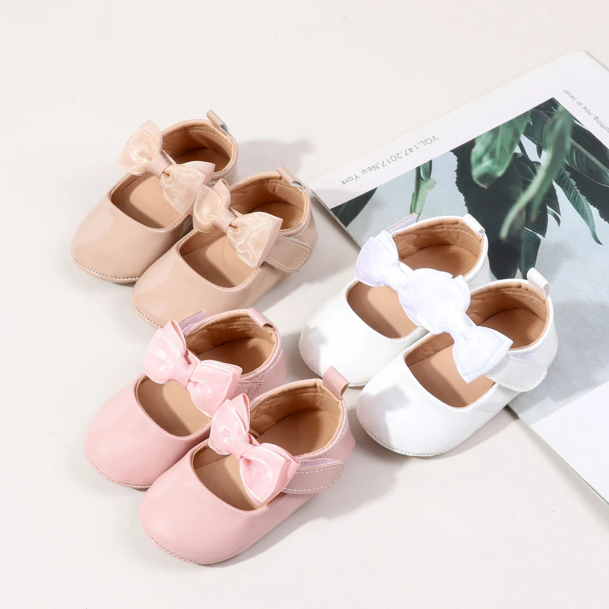 Spring And Autumn Baby Girls Cute Solid Color Bowknot Decor Soft Sole Flats Shoes First Walkers Non-Slip  Princess Shoes 0-18M