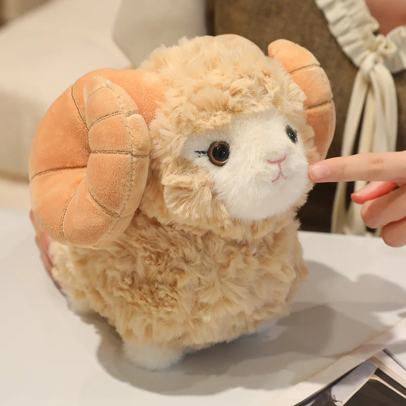 New Gentle Lovely Sheep Plush Toys Soft Fluffy Big Horns Sheep Doll Warm Cozy Hugging Appease Animal Doll Birthday Gift To Girls