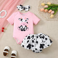 0-18 Months Newborn Baby girl 3Pcs/Set Cartoon Cute Little Cow Short sleeved+Skirt+Headband Set Baby girl Summer clothing