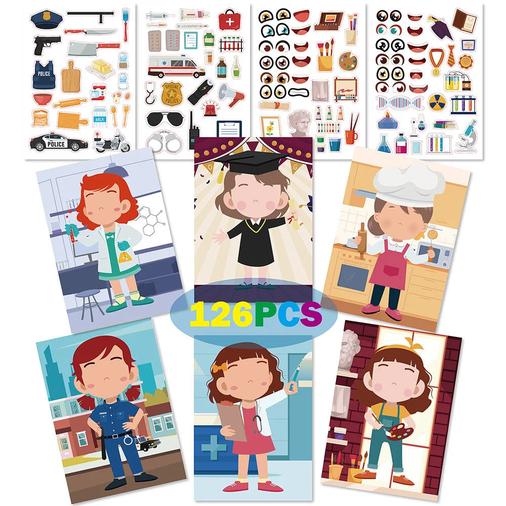 Make a Face DIY Animal Princess Dinosaur Jigsaw Stickers Kids Puzzle Games Funny Cartoon Educational Craft Stickers Toy For Baby
