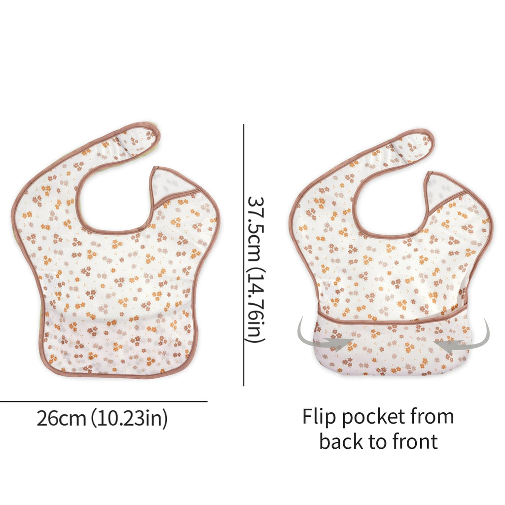 3 Pack Mess Proof Baby Bib with Reversible Pocket, Waterproof Led Weaning Baby Feeding Bibs with Food Catcher