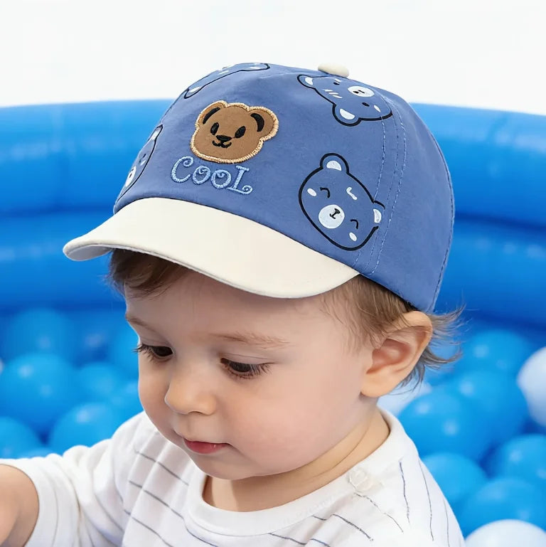 0-1Y Baby Hat Spring/Summer Sun Hat for Infants, Cute Cartoon Bear Baseball Cap with Soft Brim Lightweight for Outdoor Play