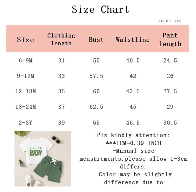 2Pcs Baby Boy Set Mom's Boy Letter Pattern Short Sleeve+Shorts Set Suitable for 0-3 Year Old Boys Summer Sports and Leisure Set